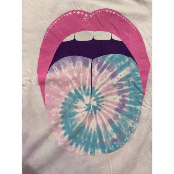 Lauren Moshi Edda Tie Dye Tongue Ultra Soft Lightweight Vintage Tee White, XS - Picture 4 of 8